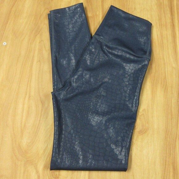 CARBON38 Crocodile Foil Navy Blue Metallic Leggings Size XS Shiny Animal Print - Picture 11 of 11
